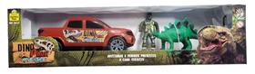 Dino Park Adventure Pickup Samba Toys Carrinho Vermelho Dinossauro e Boneco Soldado Brinquedo Recreativo