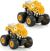 Dinosaur Toys Pull Back Cars, pacote com 2 Monster Truck para meninos de 2 a 7 anos, carros educacionais movidos a fricção push and go, presentes de aniversário de Natal para 2 3 4 5 meninos e meninas de 6 anos (amarelo)