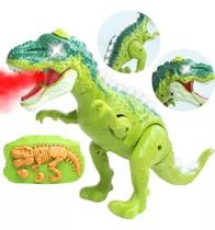 Dinossauro Brinquedo Solta Fumaça Controle Remoto Anda T-rex Verde