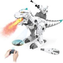 Dinossauro controle remoto robo projetor com missil monta desmonta dragao nevoa fumaca interativo