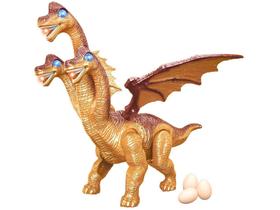 Dinossauro de Brinquedo 3 Cabeças Emite Som - e Luz com Acessórios DM Toys