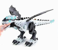 Dinossauro de Brinquedo Robô Anda E Solta Fumaça com Som e Luz Branco