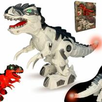 Dinossauro de Brinquedo T-Rex Robo Anda Emite Som Luz LED Branco