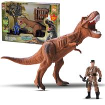 Dinossauro de Brinquedos T-Rex Articulado Com Boneco e Jaula