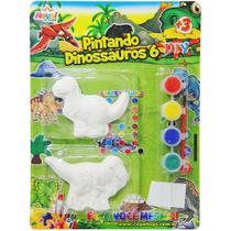Dinossauro de plastico com 4 tintas + pincel 6 pecas