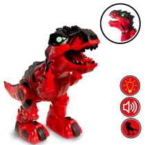 Dinossauro Eletrônico com Luzes LED Brincadeira Vermelho Diversão - ToyKing