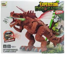 Dinossauro Grande De Brinquedo Dragão Solta Fumaça Anda Emite Som e Luz (Marrom) - Toy King