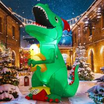 Dinossauro inflável de Natal GOOSH de 2 m com chapéu e urso de Natal Dinossauro inflável de Natal GOOSH de 2 m com chapéu e urso de Natal