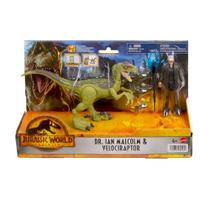 Dinossauro Jurassic World Dominion Dr. Ian Malcolm e Velociraptor Mattel