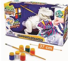 Dinossauro Rex Attack Branco Para Colorir +pincel + 6 Tintas.
