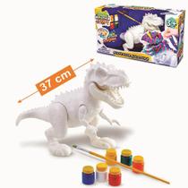 Dinossauro Rex Attack Branco Para Colorir +pincel + 6 Tintas - ADIJOMAR BRINQUEDOS