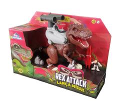 Dinossauro Rex Attack Lança Míssil Com Luz e Som Marrom Adijomar