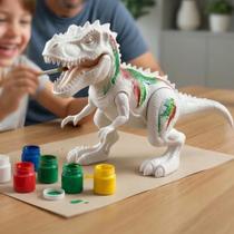 Dinossauro Rex Attack para Pintura com Tintas e Pincel Adijomar Brinquedo Criativo Infantil Vinil 47cm