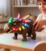 Dinossauro Robô Triceratops Anda Som Luz Movimento Realista Brinquedo Infantil 23cm