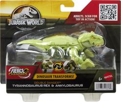 Dinossauro Transformável - Tiranossauro Rex e Anquilossauro Verde - Jurassic World - Mattel