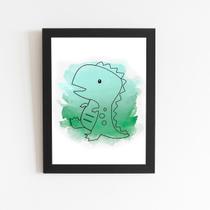 Dinossauro Verde Infantil Quadro Moldura Preta 60X40Cm