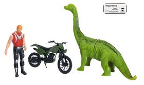 Dinossauros Adventure Kit Braquiossauro Moto Mister Brinque com Boneco Soldado Brinquedo Recreativo