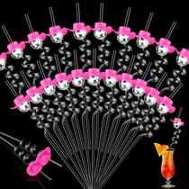 Disco Ball Straws CLESDF Mirror Silver com chapéu de cowboy x24 Disco Ball Straws CLESDF Mirror Silver com chapéu de cowboy x24