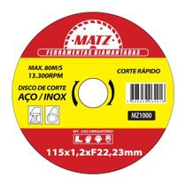 Disco Corte Rápido Aço Inox 22,23mm X 115mm Matz
