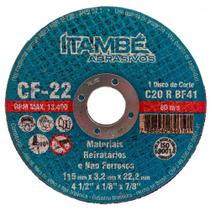 Disco Corte Refratario Itambe 4.1/2"X1/8"X7/8" - 2 Telas - Cf-22 - Kit C/10 Peca