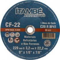 Disco Corte Refratario Itambe 9''X1/8''X7/8''- 2 Telas Cf-22 Disco Corte Refratario Itambe 9''X1/8''X7/8''- 2 Telas Cf-22
