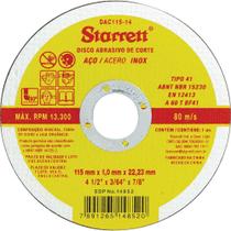 Disco De Corte 115 Mm X 1 Mm X 22,23 Mm Tipo 41 Dac115-14 Starrett Disco De Corte 115 Mm X 1 Mm X 22,23 Mm Tipo 41 Dac115-14 Starrett
