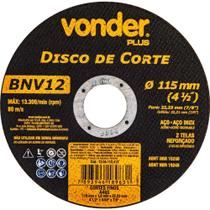 Disco de corte 115 mm x 1,0 mm x 22,23 mm BNV12 VONDER PLUS Disco de corte 115 mm x 1,0 mm x 22,23 mm BNV12 VONDER PLUS