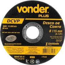 Disco de corte 115 mm x 1,0 mm x 22,23 mm DCVP VONDER PLUS Disco de corte 115 mm x 1,0 mm x 22,23 mm DCVP VONDER PLUS