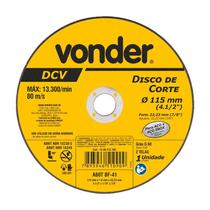 Disco de corte 115 mm x 1,6 mm x 22,23 mm dcv vonder Disco de corte 115 mm x 1,6 mm x 22,23 mm dcv vonder
