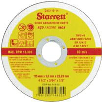Disco de corte 4 1/2" aco/inox dac115-14 - pc / 12 - STARRETT