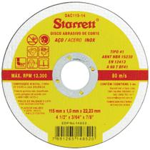 Disco de corte 4 1/2" aco/inox dac115-14 - pc / 12 - STARRETT Disco de corte 4 1/2" aco/inox dac115-14 - pc / 12 - STARRETT