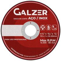 Disco de corte para Aço e Aço Inox 4 1/2" 115 x 1 x 22,23mm - Galzer
