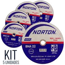 Disco de Corte para Metal e Inox 9 POL x 5/64 x 7/8 POL BNA22 Kit com 5 Unidades NORTON