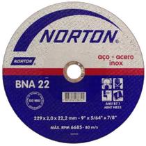 Disco de Corte para Metal e Inox 9 POL x 5/64 x 7/8 POL BNA22 NORTON Disco de Corte para Metal e Inox 9 POL x 5/64 x 7/8 POL BNA22 NORTON