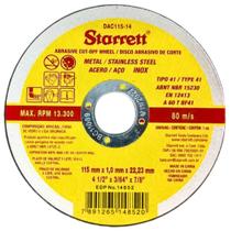 Disco de Corte Starrett 4.1/2x1/8x7/8 Para Ferro Aço Inox Metais Resistente Alta Performance Disco de Corte Starrett 4.1/2x1/8x7/8 Para Ferro Aço Inox Metais Resistente Alta Performance