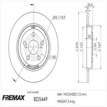 Disco de freio Traseiro Toyota Corolla 2019 a 2024 FREMAX Disco de freio Traseiro Toyota Corolla 2019 a 2024 FREMAX