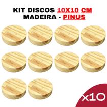 Disco de madeira pinus 10x10cm - Kit 10 unidades