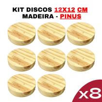 Disco de Madeira Pinus 12x12cm - Kit com 8 peças