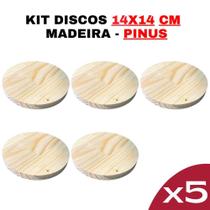 Disco de Madeira Pinus 14x14cm - Kit 5 Peças