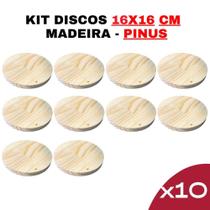 Disco de Madeira Pinus 16x16cm - Kit 10 peças