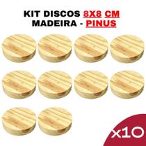 Disco de Madeira Pinus 8x8cm - Kit 10 Peças