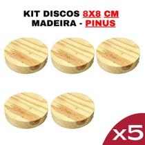 Disco de Madeira Pinus 8x8cm - Kit 5 Peças