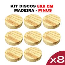 Disco de Madeira Pinus 8x8cm - Kit 8 peças