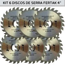 Disco de Serra Circular 4'' 24 Dentes Kit Com 6un Fertak Tools Para Cortar Madeira, Tábua, Caibro, Pinus Para Uso em Makita