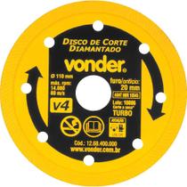 Disco Diamantado 110mm V4 Furo 20 Vonder Disco Diamantado 110mm V4 Furo 20 Vonder