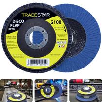 Disco Flap 115 mm G100 Fibra Reto Azul Aço e Inox Tradestar