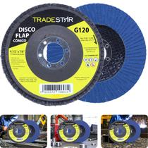 Disco Flap 115 mm G120 Fibra Cônico Azul Aço e Inox Tradestar