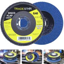 Disco Flap 115 mm G40 Fibra Cônico Azul Aço e Inox Tradestar Disco Flap 115 mm G40 Fibra Cônico Azul Aço e Inox Tradestar