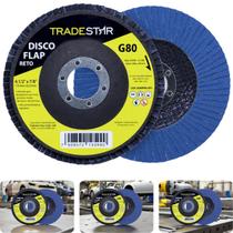 Disco Flap 115 mm G80 Fibra Reto Azul Aço e Inox Tradestar Disco Flap 115 mm G80 Fibra Reto Azul Aço e Inox Tradestar