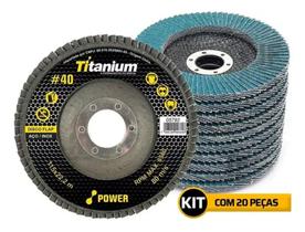 Disco Flap 4 1/2''x7/8'' 40 Graos - Titanium - Kit C/20uni Cor Azul Disco Flap 4 1/2''x7/8'' 40 Graos - Titanium - Kit C/20uni Cor Azul